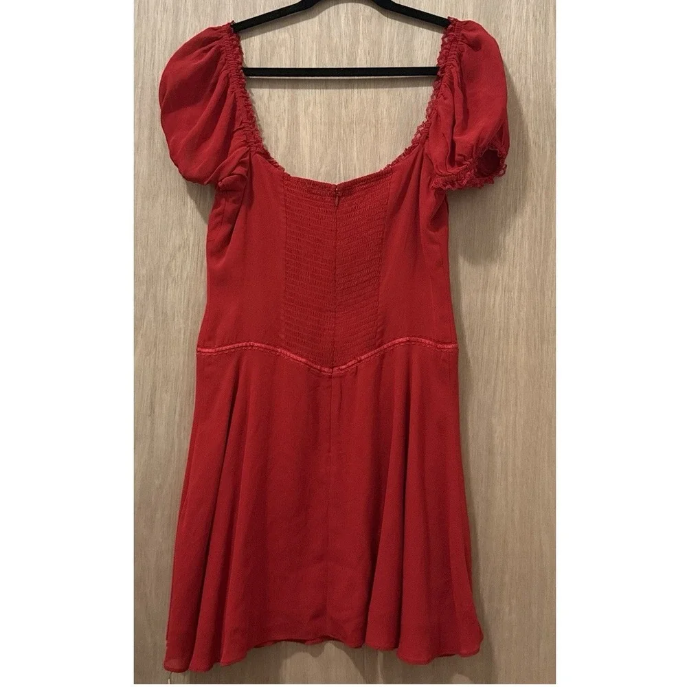 Reformation Ondine Dress Lipstick Red Lace Trim Milkmaid Mini Sz 8 NWT